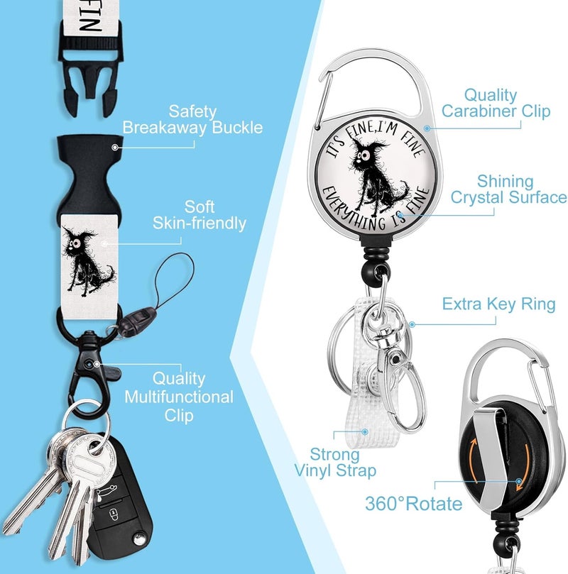 Piefly Lanyards for Id Badges, I'm Fine Everything is Fine Badge Holder with Retractable Reel Clip, Funny Dog Name Tag Lanyard Vertical ID Card Protector Case for Women Nurse Doctor Teacher Student - Image 4